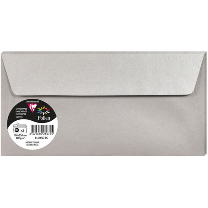 Clairefontaine 5 Umschläge Pollen 110x220 Silber