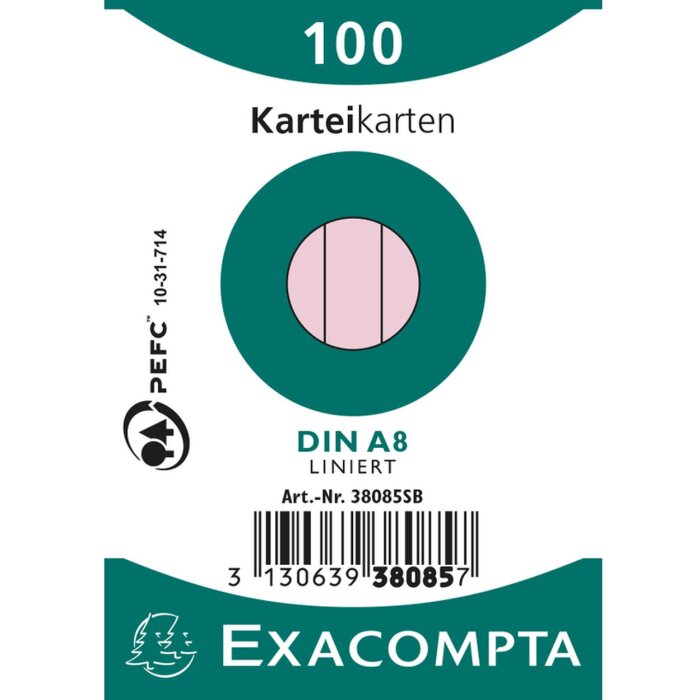 Exacompta Karteikarten A8 rosa liniert 100 Stück 205 g/m² stabil