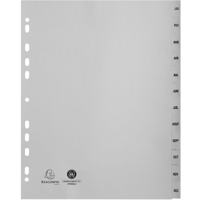 Exacompta Ringbuchregister PP A4 XXL Jan-Dez Grau 12 Fächer