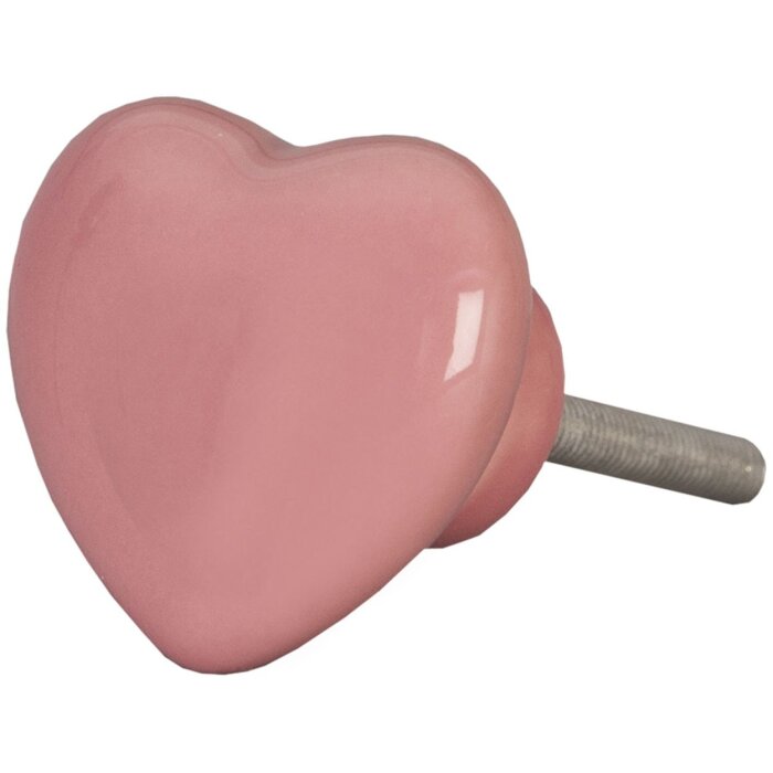Clayre & Eef 62320 Knoflík na dveře 4 cm Růžová keramika ve tvaru srdce