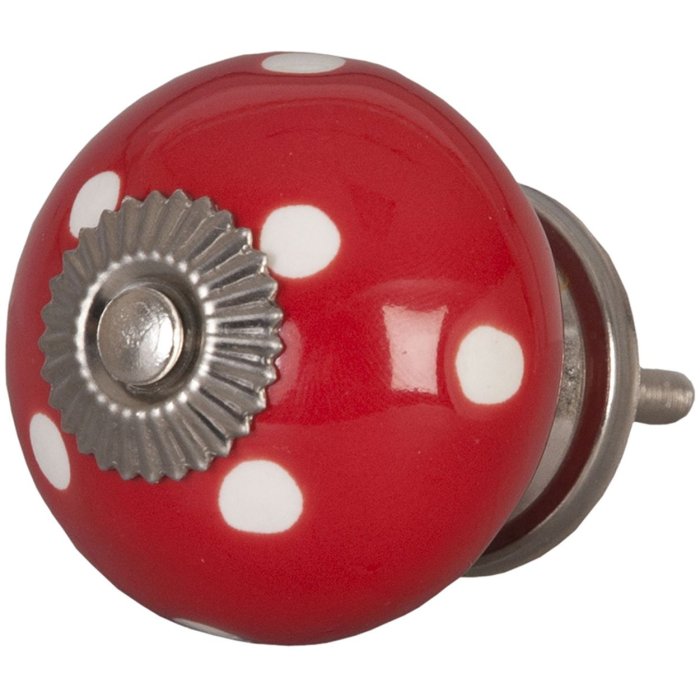 Clayre & Eef 62326 Dveřní knoflík Ø 4 cm červený tečkovaný