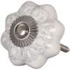 Clayre & Eef 62341 Dveřní klika Ø 4,5 cm Bílá šedá keramika