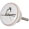 Clayre & Eef 62344 Dveřní knoflík Ø 4 cm Bílý šedý keramický pták kulatý