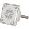 Clayre & Eef 62346 Dveřní klika 3 cm bílá šedá keramická čtvercová