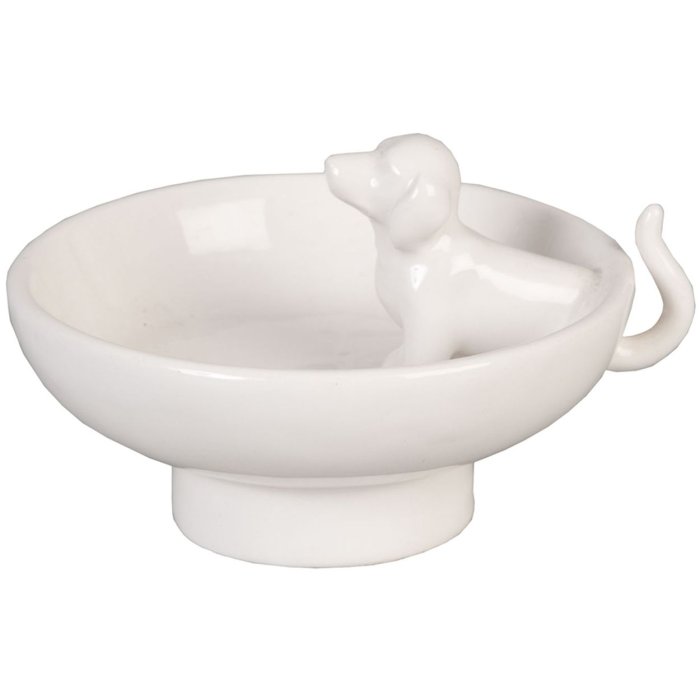 Clayre & Eef 6CE0279 Miska na šperky pro psy 10x8x6 cm bílá keramická kulatá
