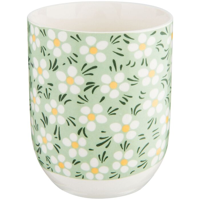 Clayre & Eef Hrnek 100 ml Zelený porcelán Kulaté květiny