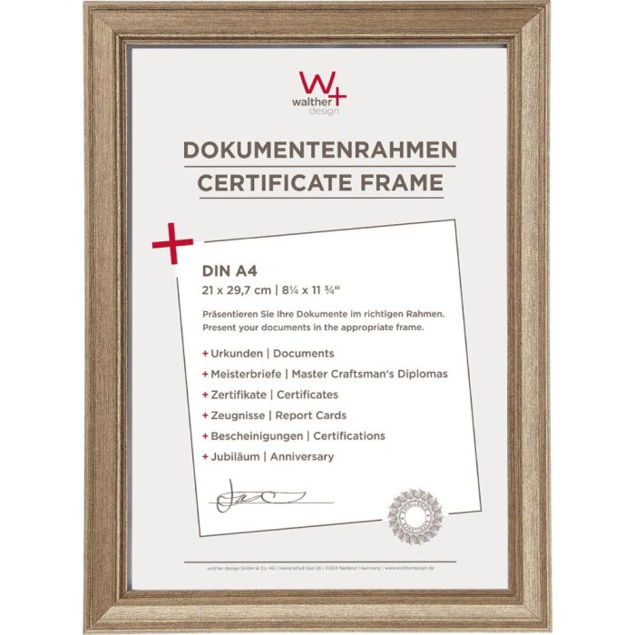 Rám na fotografie Walther Lounge steel 21x29,7 cm Rám na certifikáty DIN A4