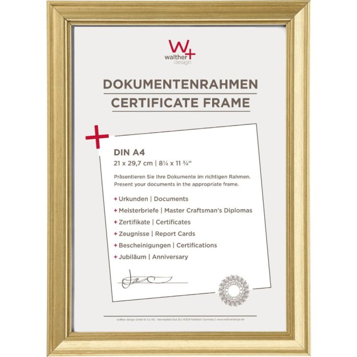 Rámeček na fotografie Walther Lounge gold 21x29,7 cm Rámeček na certifikáty DIN A4