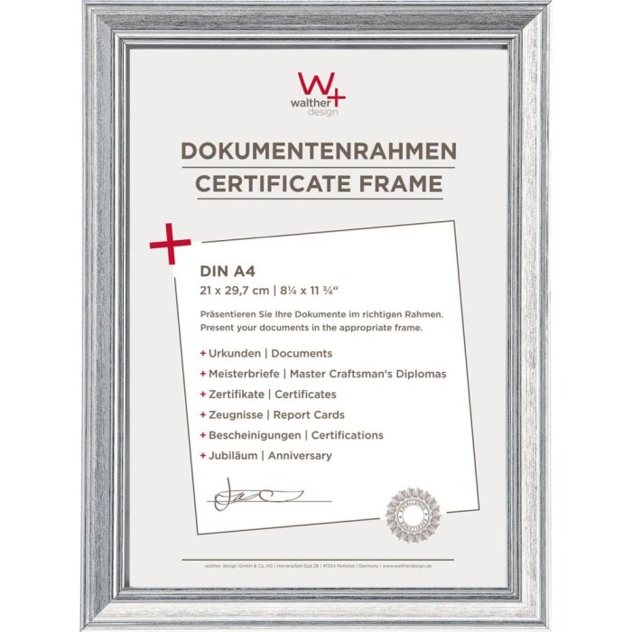Rámeček na fotografie Walther Lounge silver 21x29,7 cm Rámeček na fotografie s certifikátem DIN A4