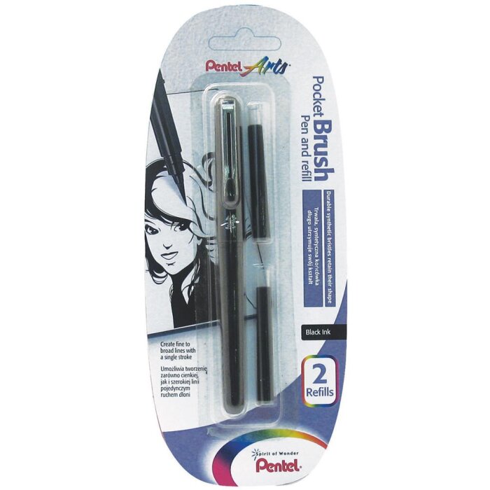 Kapesní štětec Pentel XGFKP/FP10 s nylonovým hrotem v blistru + 2 plnicí kazety