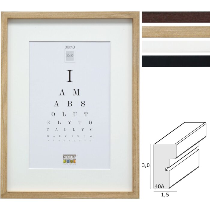 Dřevěný rám Deknudt S40A s vysokým blokovým profilem 13x18 cm až 50x70 cm passe-partout