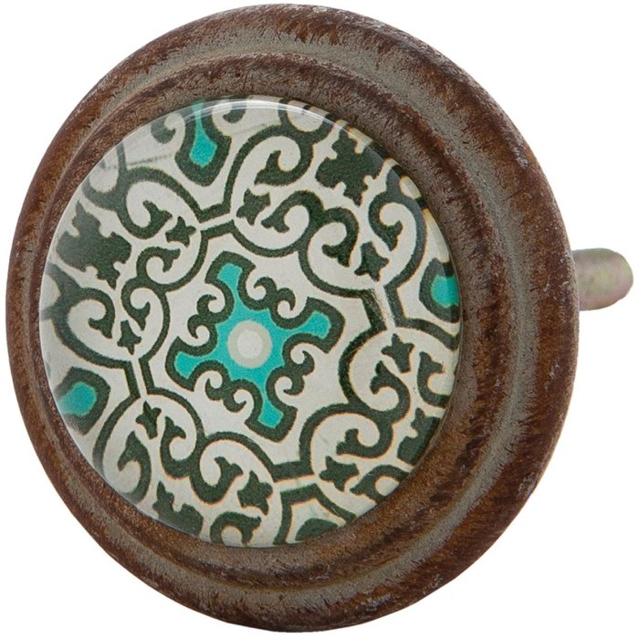 Clayre & Eef 63295 Dveřní klika Ø 4 cm zelenohnědá kovová kulatá