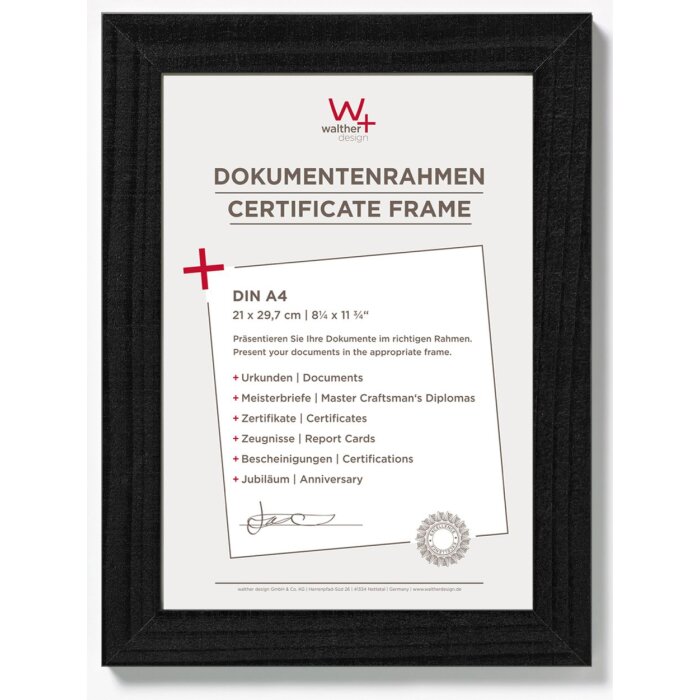 Dřevěný rám Walther Home black 21x29,7 cm Rám na certifikát DIN A4