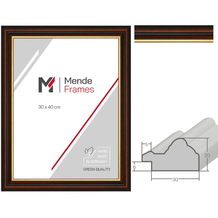 MendeFrames Dřevěný antikový rám s zlatou hranou, masivní dřevo, 3,6 cm