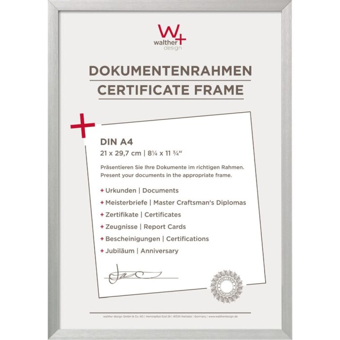 Walther DIN A4 hliníkový rámeček na fotografie Chair silver 21x29,7 cm rámeček na fotografie certifikátů