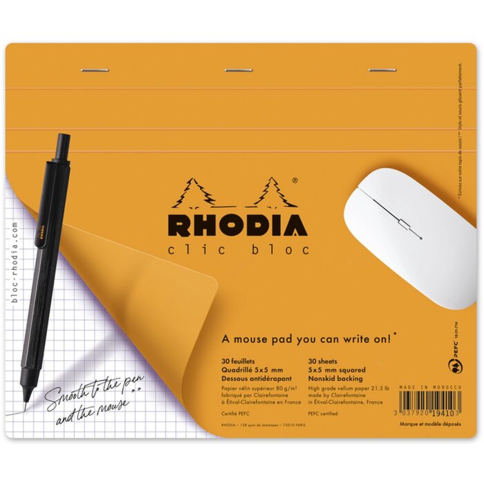Rhodia Clic Bloc Myšová deska s psacím blokem, karirová, oranžová