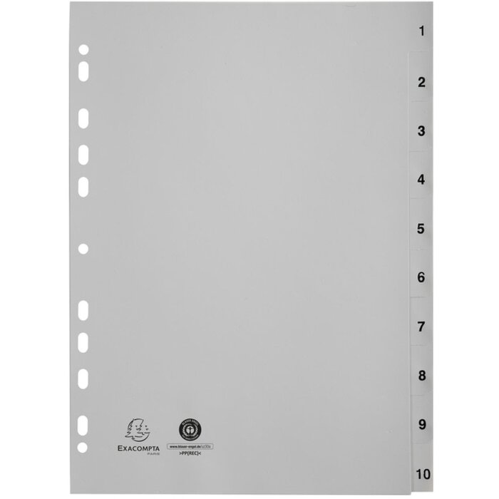 Exacompta Registr A4 šedý recyklovaný PP s dělícími listy 1-10