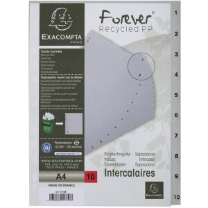 Exacompta Registr A4 šedý recyklovaný PP s dělícími listy 1-10