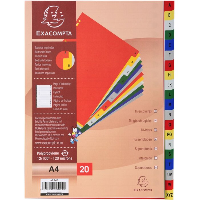 Exacompta Kniha na záložky z PP s písmem, DIN A4, 20 oddílů, 120 µ
