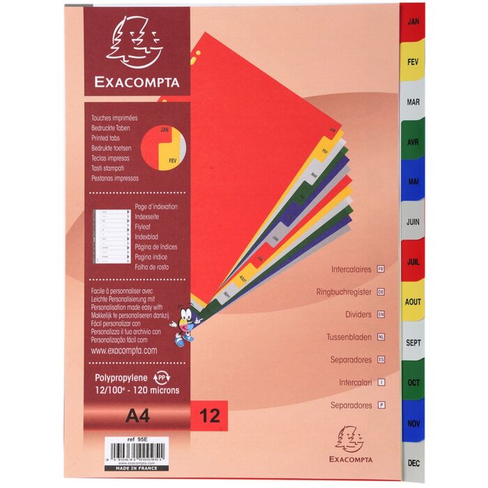 Exacompta Řadící deska DIN A4 s 12 měsíčními kartami z polypropylenu 120µ