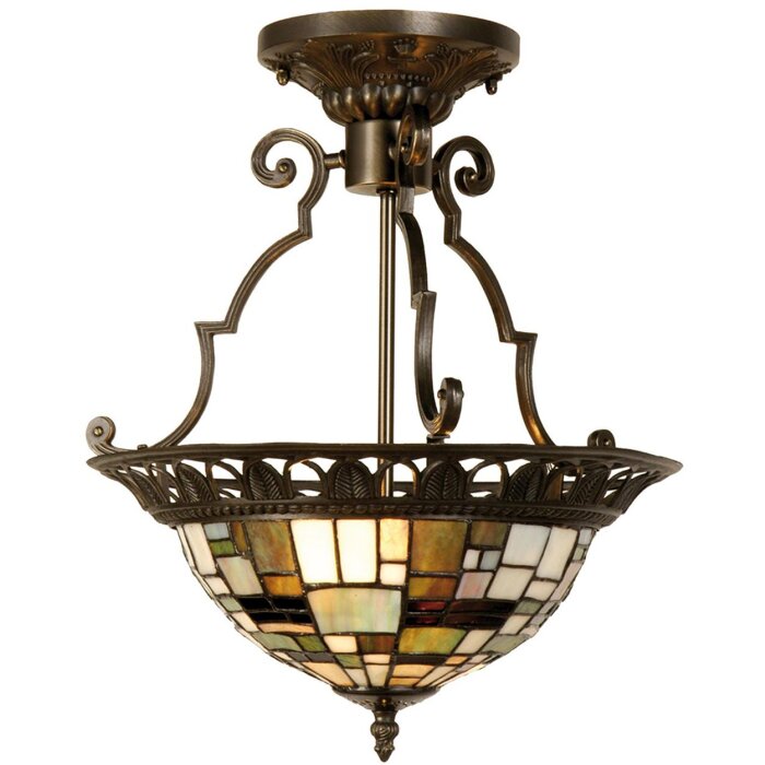 LumiLamp 5LL-5328 Stropní svítidlo Tiffany Ø 37x41 cm Hnědý béžový kovový skleněný trojúhelník