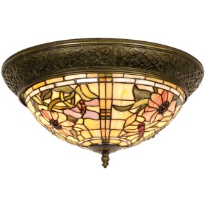 Lumilamp 5LL-5350 Stropní svítidlo Tiffany Ø 38x19 cm Béžová Růžové skleněné květy trojúhelník
