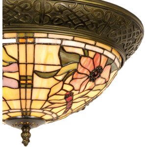 Lumilamp 5LL-5350 Stropní svítidlo Tiffany Ø 38x19 cm Béžová Růžové skleněné květy trojúhelník