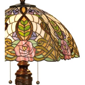 LumiLamp 5LL-5370 Stolní lampa Tiffany Ø 47x61 cm zelená růžová skleněná růže půlkruhová