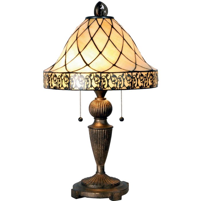 LumiLamp 5LL-5408 Stolní lampa Tiffany Ø 36x62 cm Béžová Hnědý skleněný trojúhelník