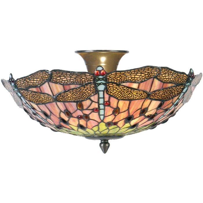 LumiLamp 5LL-5415 Stropní svítidlo Tiffany Ø 40x23 cm Růžová kovová skleněná vážka