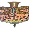 LumiLamp 5LL-5415 Stropní svítidlo Tiffany Ø 40x23 cm Růžová kovová skleněná vážka
