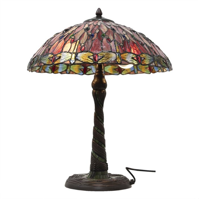 LumiLamp 5LL-5466 Stolní lampa Tiffany Ø 45x56 cm červenobéžové sklo vážka trojúhelník