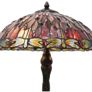 LumiLamp 5LL-5466 Stolní lampa Tiffany Ø 45x56 cm červenobéžové sklo vážka trojúhelník
