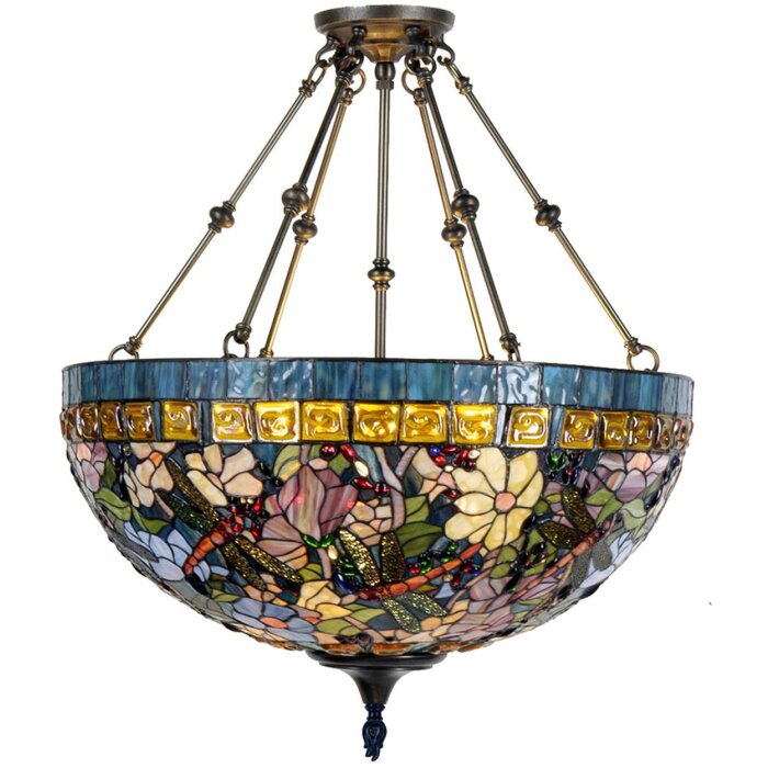 LumiLamp 5LL-5517 Závěsná lampa Tiffany Ø 70x75 cm Modrá béžová kovová skleněná vážka