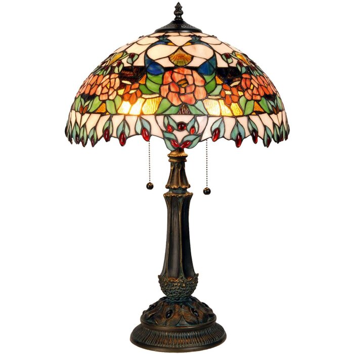 LumiLamp 5LL-5530 Stolní lampa Tiffany Ø 41x67 cm červenozelená skleněná růže půlkruhová
