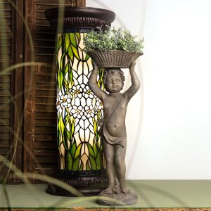 LumiLamp 5LL-5539 Sloup Tiffany Ø 31x78 cm Zelené bílé sklo Květy kulaté