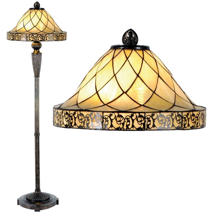 LumiLamp 5LL-5613 Tiffany stojací lampa Ø 46x168 cm Béžová skleněná trojúhelníková stojací lampa