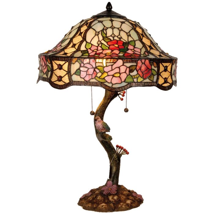 LumiLamp 5LL-5631 Stolní lampa Tiffany Ø 45x62 cm zeleno-růžové skleněné květy