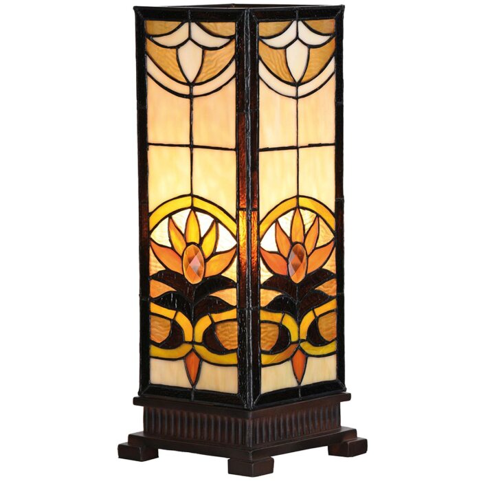LumiLamp 5LL-5780 Tiffany stolní lampa 18x18x45 cm Béžové hnědé sklo čtverec