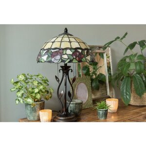 LumiLamp 5LL-5785 Stolní lampa Tiffany Ø 35x61 cm Béžové zelené sklo Rose