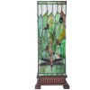 LumiLamp 5LL-5847 Stolní lampa Tiffany 18x18x45 cm zelenohnědá skleněná vážka čtvercová