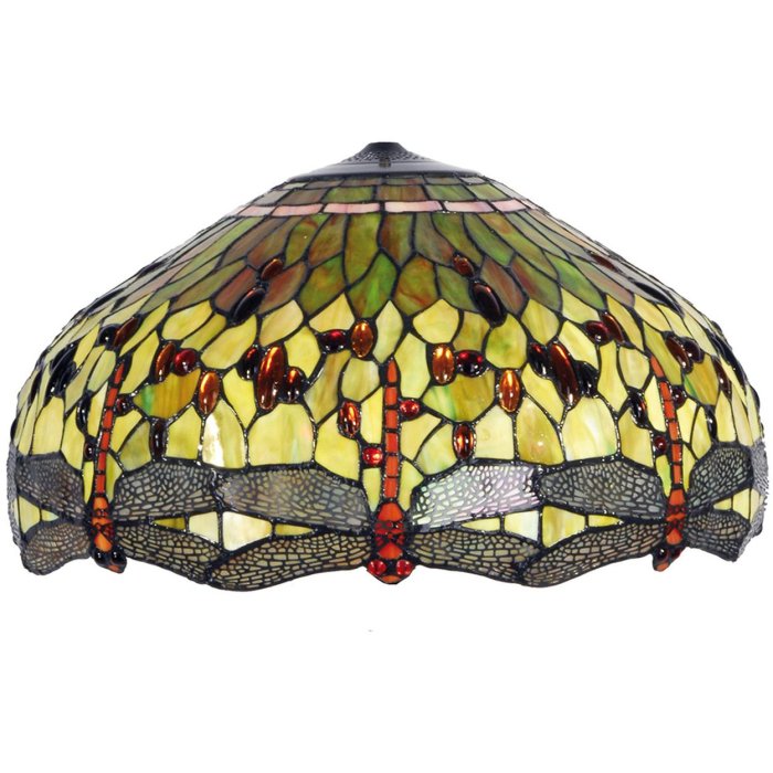 LumiLamp 5LL-9200GR Stínidlo Tiffany Ø 51x30 cm Zelená červená skleněná vážka