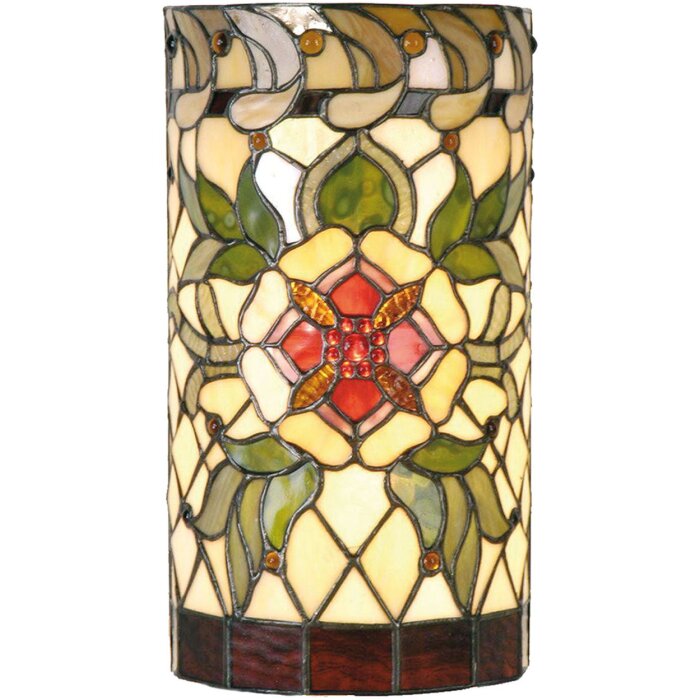 LumiLamp 5LL-9906 Nástěnné svítidlo Tiffany 20x11x36 cm Zelené červené sklo Rose Semicircle