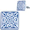 Clayre & Eef 63415 Klika na dveře 3x2x3 cm Modrá bílá keramická čtvercová