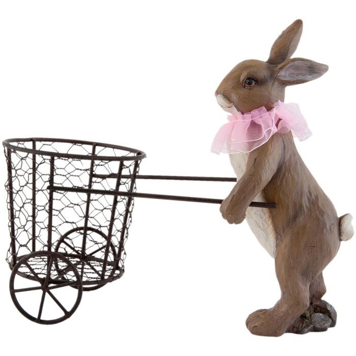 Clayre & Eef Dekorační ostrůvek hnědý s růžovou stuhou