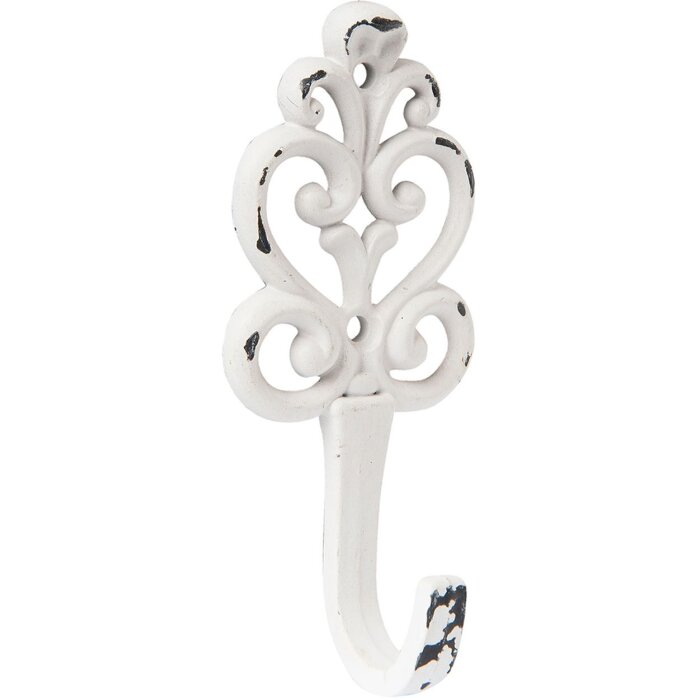 Clayre & Eef Hák ORNAM 5x3x12 cm shabby bílý