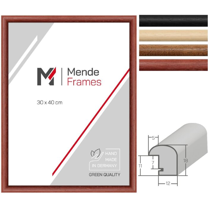 MendeFrames Dřevěný rámeček s polokruhovým profilem v barvě Dub, Mahagon, Natur nebo Černá