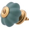 Clayre & Eef 63805 Dveřní klika Ø 4 cm Zelená Zlatá barevná keramika