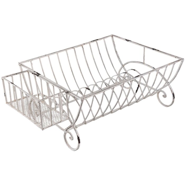 Clayre & Eef 6Y2622 Odkapávač na nádobí 42x29x17 cm Bílý kov Shabby Chic