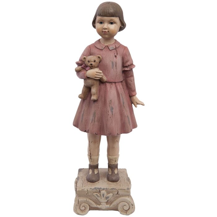 Clayre & Eef 6PR1162 Dekorativní figurka dívka z polyresinu 9x7x24 cm Růžovo-hnědá